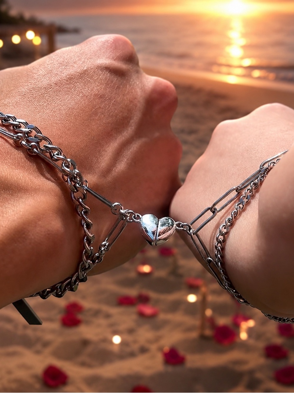 Couple heart connection bracelet set